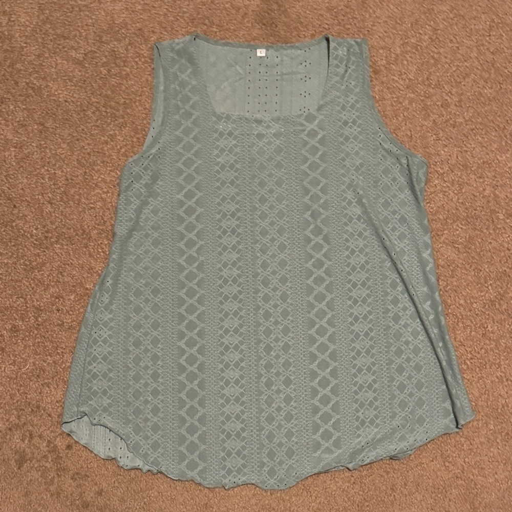Source Unknown Sage Green Lace-Pattern Tank Top